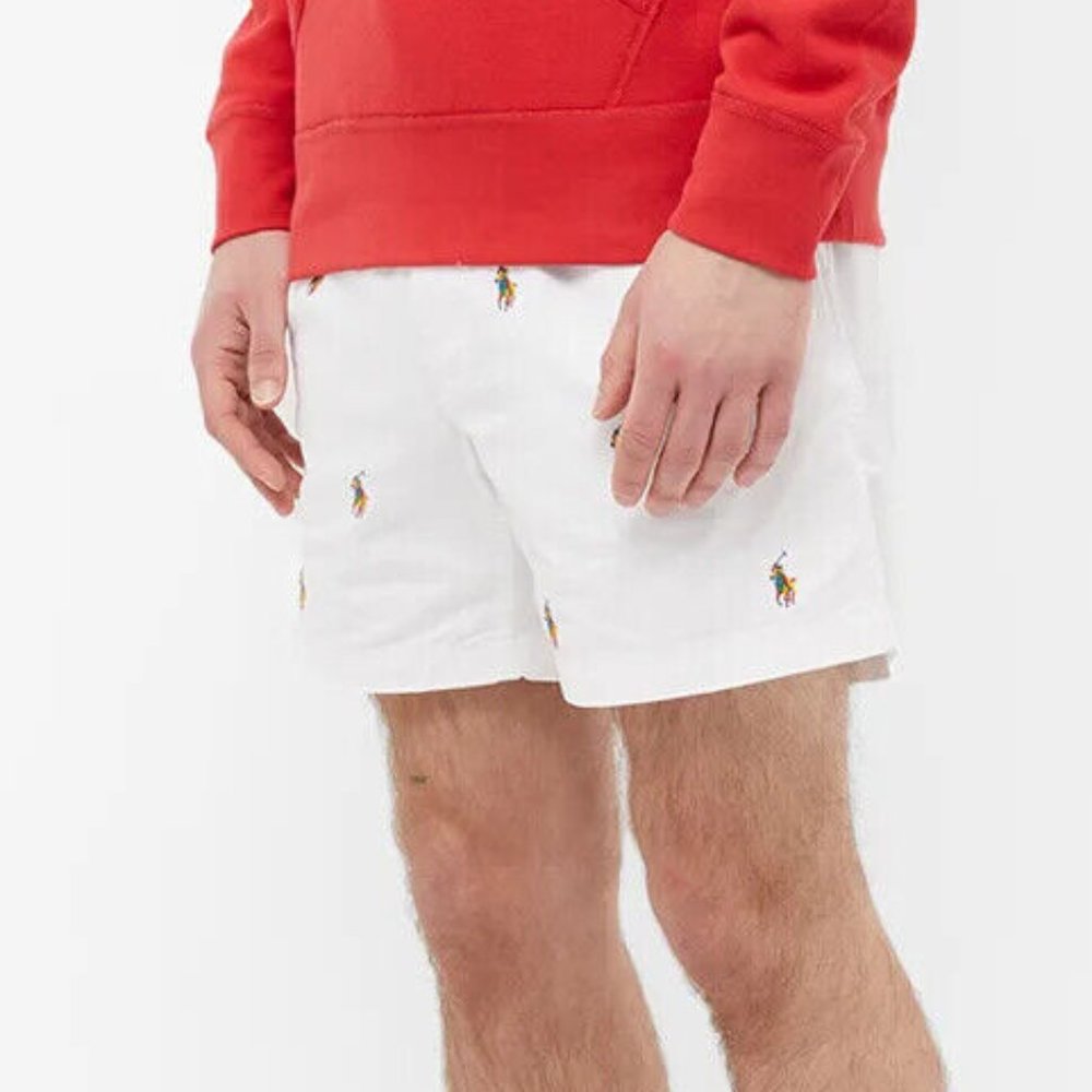 NWT POLO RALPH LAUREN BIG BOYS ALL OVER PONY SHORTS WHITE EMBROIDERY